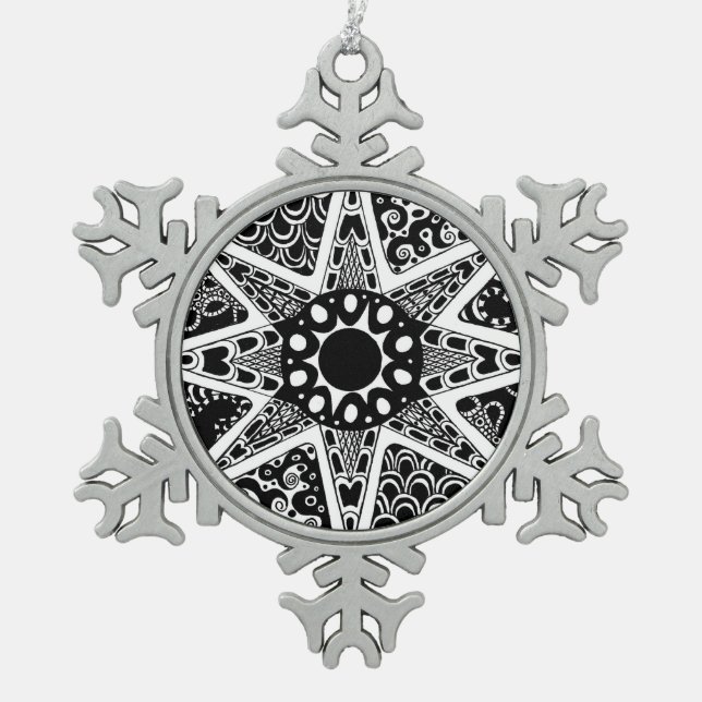 Ster zwart-wit design tin sneeuwvlok ornament (Voorkant)