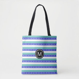 Steren en blauwe turkoois en witte strepen tote bag