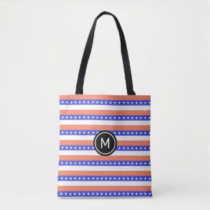 Steren en blauwe zalm en witte strepen tote bag