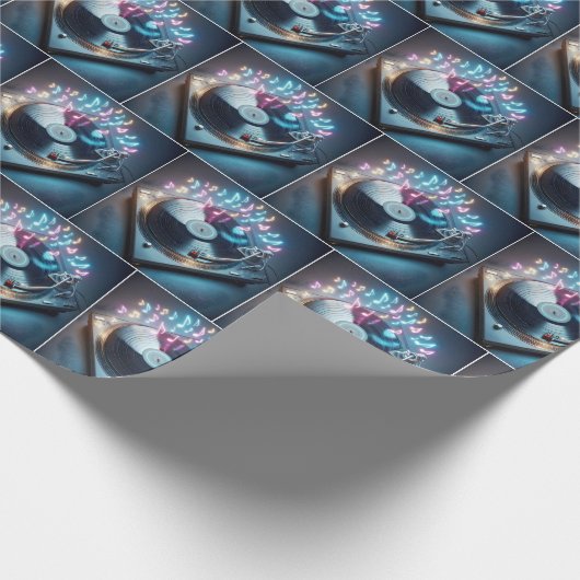 Stereo Platenspeler met dansende neonnoten Cadeaupapier (Hoek)