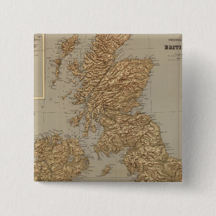 Stereografische kaart, Britse eilanden Vierkante Button 5,1 Cm