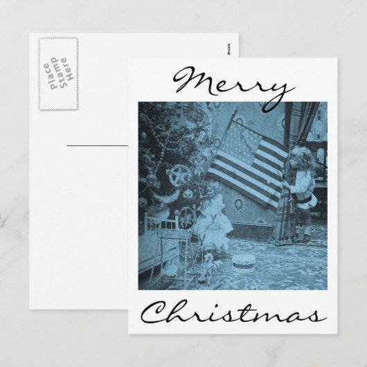 Stereoview - Patriottische Kerstmis circa 1901 Feestdagenkaart (Voorkant / Achterkant)