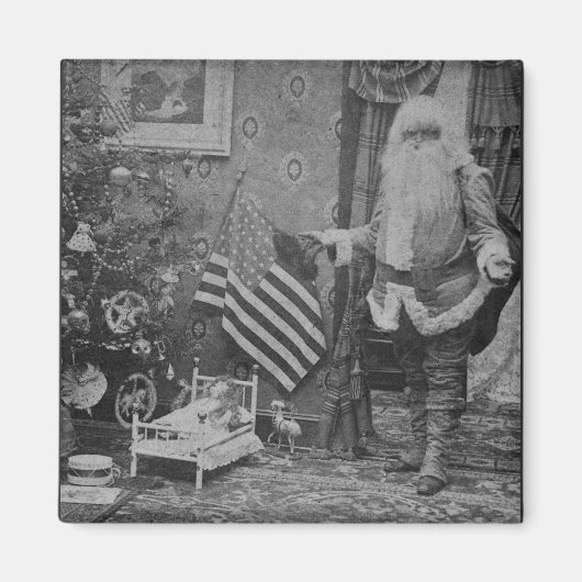 Stereoview Santa & Amerikaanse vlag ca 1901 Magneet (Voorkant)