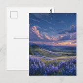 Sterfelijk schemerlicht boven paarse lupineweide briefkaart (Voorkant / Achterkant)