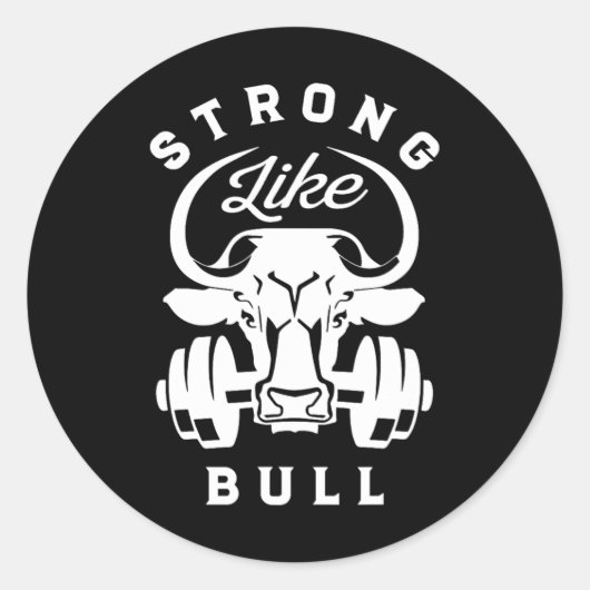 Sterk als een Bull Powerlifting Bodybuilding 7 Ronde Sticker (Voorkant)