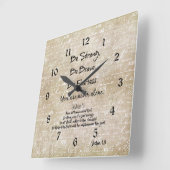 Sterk, dapper, onbevreesd citaat met bijbelvers vierkante klok (Hoek)