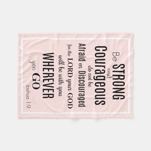 Sterk en moedig (Joshua) roze/zwart zijn Fleece Deken (Voorkant (Horizontaal))