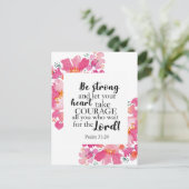 Sterk en moedig roze platte Bijbel Feestdagenkaart (Staand voorkant)