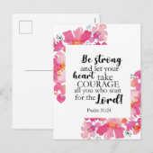 Sterk en moedig roze platte Bijbel Feestdagenkaart (Voorkant / Achterkant)