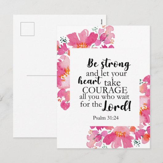 Sterk en moedig roze platte Bijbel Feestdagenkaart (Voorkant / Achterkant)
