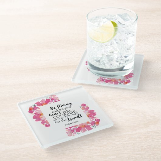 Sterk en moedig roze platte Bijbel Glazen Onderzetter (Schuin)