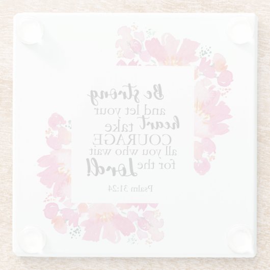 Sterk en moedig roze platte Bijbel Glazen Onderzetter (Achterkant)