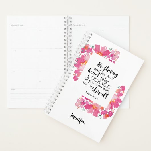 Sterk en moedig roze platte Bijbel Planner (Display)