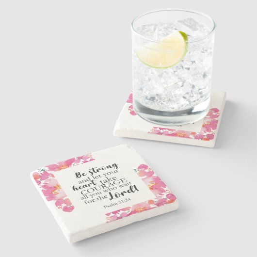 Sterk en moedig roze platte Bijbel Stenen Onderzetter (Zijkant)