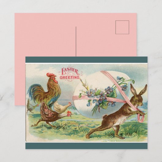 sterk konijn achtervolgd door kippen briefkaart (Voorkant / Achterkant)