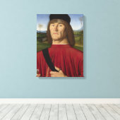 Sterk Man met een roze anjer (renaissance Art) Canvas Afdruk (Insitu (Houten vloer))