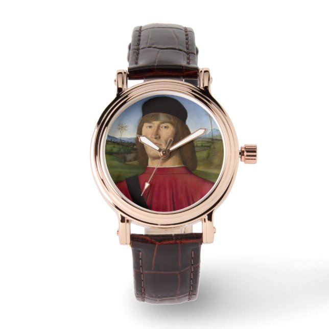 Sterk Man met een roze anjer (renaissance Art) Horloge (Voorkant)