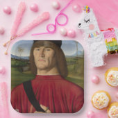 Sterk Man met een roze anjer (renaissance Art) Papieren Bordje (Feest)