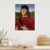 Sterk Man met een roze anjer (renaissance Art) Poster (Keuken)