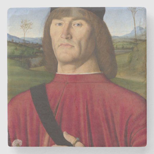 Sterk Man met een roze anjer (renaissance Art) Stenen Onderzetter (Voorkant)