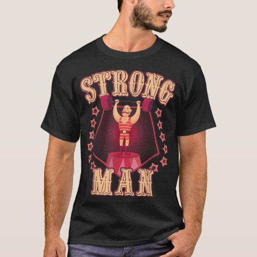 Sterk Man  Retro Circus Carnaval Verjaardag T-shirt (Voorkant)