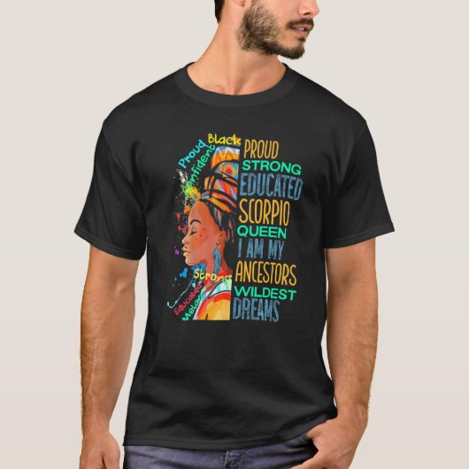 Sterk opgeleide Scorpio koningin Afrikaanse geeste T-shirt (Voorkant)