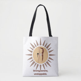 Sterk, sereen, onstuitbaar – Yoga Sunburst-houding Tote Bag