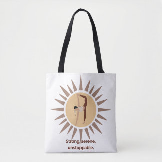 Sterk, sereen, onstuitbaar – Yoga Sunburst-houding Tote Bag