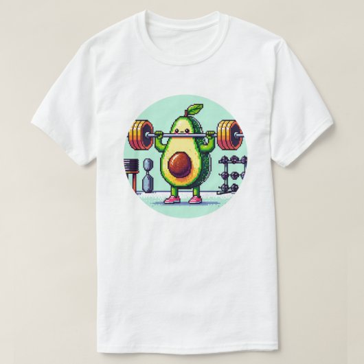 Sterke avocado - Grappige Pixel Art Gewichtheffen T-shirt (Design voorkant)