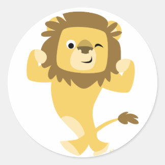 Sterke Cartoon Leeuw ronde sticker