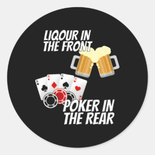 sterke drank in de voorkant poker in de achterkant ronde sticker