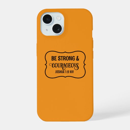 Sterke en Moedige Bijbelvers Eenvoudige Oranje iPhone 15 Case (Achterkant)