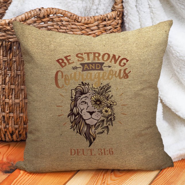 Sterke en moedige Christelijke Bijbellenleer zijn Kussen (Lion "Be strong and courageous" Christian Bible verse decorator pillow)