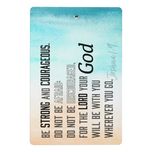 Sterke en moedige Joshua 1:9 Bijbelversie Mini Klembord (Achterkant)