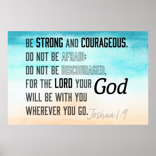 Sterke en moedige Joshua 1:9 Bijbelversie Poster (Voorkant)