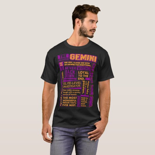 Sterke Gemini Loyal kan je muzieknots lezen T-shirt (Voorkant volledig)
