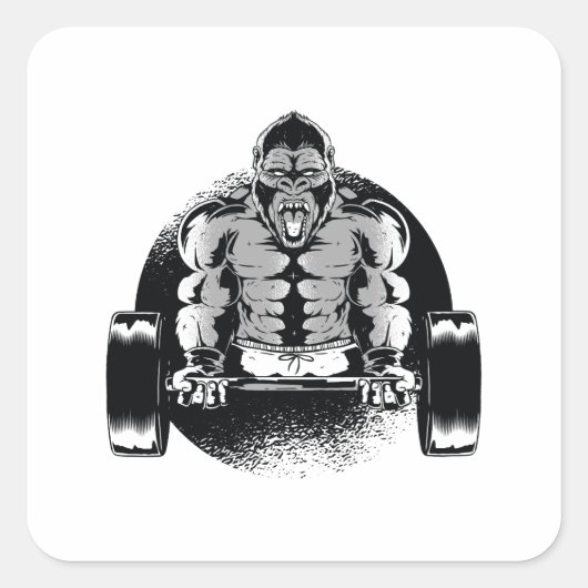 Sterke Gorilla Pompt Spieren Vierkante Sticker (Voorkant)