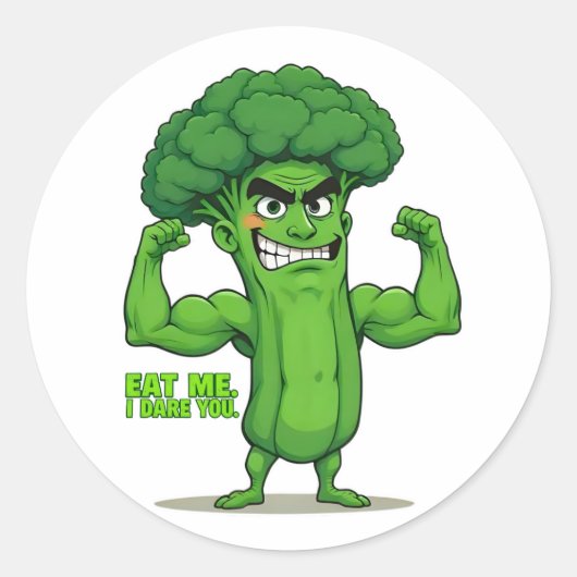 Sterke Groenten Club-Flexing Broccoli Grappige Car Ronde Sticker (Voorkant)