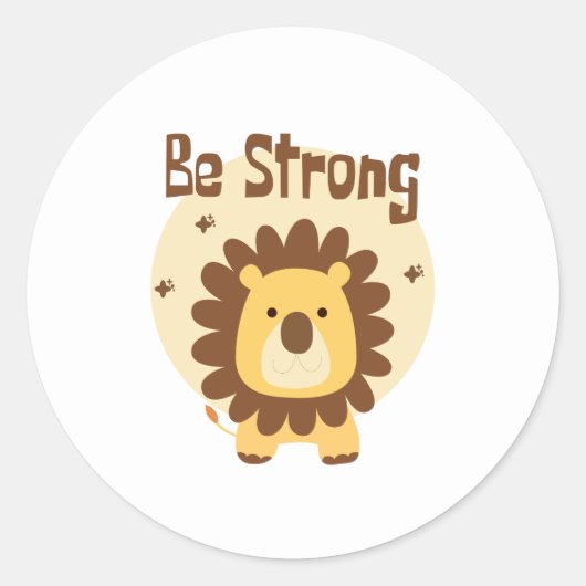 Sterke Kawaii Funny Cute Lion Yellow en Brown Ronde Sticker (Voorkant)