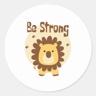 Sterke Kawaii Funny Cute Lion Yellow en Brown Ronde Sticker