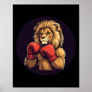 Sterke leeuw met bokshandschoenen voor jongens en poster
