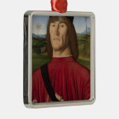 Sterke man met een roze anjer (Renaissancekunst) Metalen Ornament (Rechts)