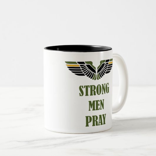 Sterke Mannen Pray 11oz tweetone Christelijke koff Tweekleurige Koffiemok (Voorkant rechts)