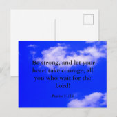 Sterke moed Bijbelvers blauwe lucht witte wolken Briefkaart (Voorkant / Achterkant)