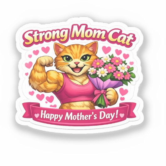 Sterke Moeder Kat Sticker – Grappig Fitness Cadeau (Voorkant)