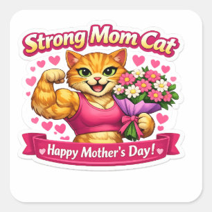Sterke Moeder Kat Sticker – Grappig Fitness Cadeau