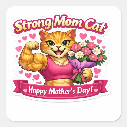 Sterke Moeder Kat Sticker – Grappig Fitness Cadeau (Voorkant)