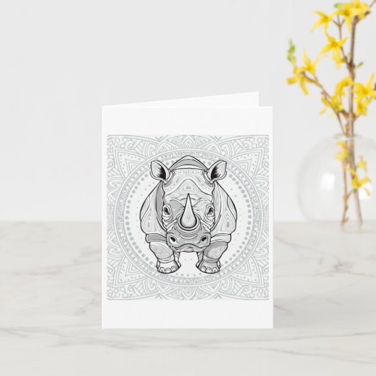 Sterke Neushoorn Sticker  Kaart (Gele Bloem)