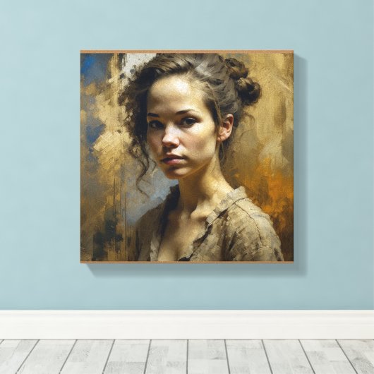 Sterke onafhankelijke jonge vrouw: boeiende schoon canvas afdruk (Insitu (Houten vloer))