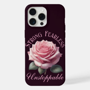 Sterke Onverschrokken Onstoppbare & Roze Roos T-Sh iPhone 15 Pro Max Case